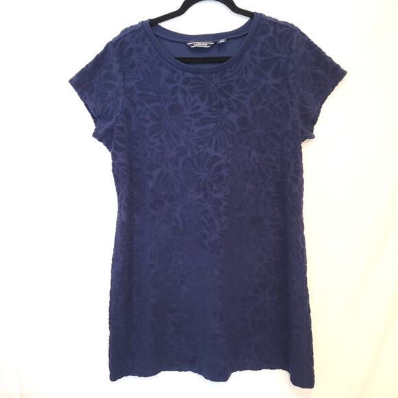 Lands’ End Women’s Large Blue Short Sleeve Shift Dress/Coverup Textured Leaf - Picture 1 of 7